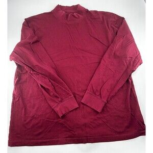LL Bean Mock Neck Shirt Mens XXL Maroon Burgundy Long Sleeve 100% Cotton 2XL